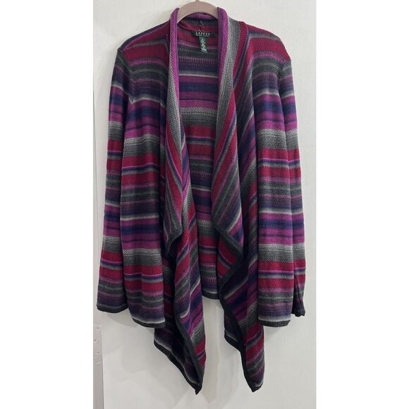Ralph Lauren Womens Waterfall Cardigan 1X Multicolor Linen Blend Purple Red Boho - Picture 1 of 9